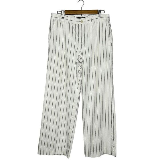 Lauren Ralph Lauren Andover White Striped wide straight leg Trousers Size 10 - Picture 1 of 6